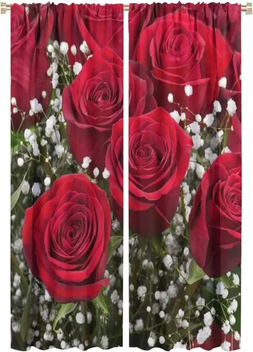 Miniatura 47 de Cortinas opacas con diseño floral de rosas para cocina, retro, rústicas, románticas, con bolsillo para barra, cortinas opacas para dormitorio, sala