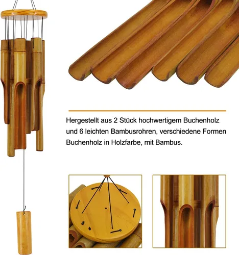 Miniatura 4 de Campanas de viento de bambú para exteriores, Campanas de viento de madera con melodía de tono profundo, Campana de viento Zen clásica de 30