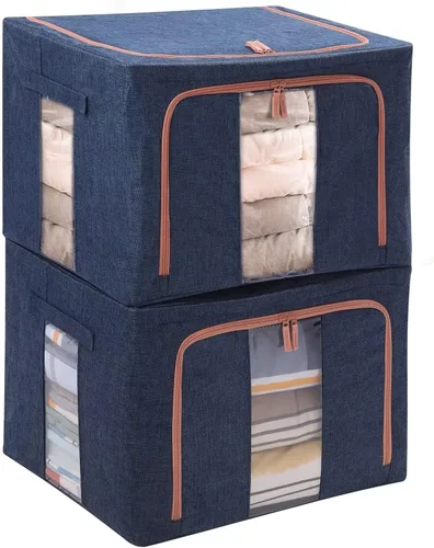Miniatura 9 de Paquete de 3 contenedores plegables de almacenamiento de ropa de 22 litros, apilables, con marco de acero, organizador con ventanas transparentes