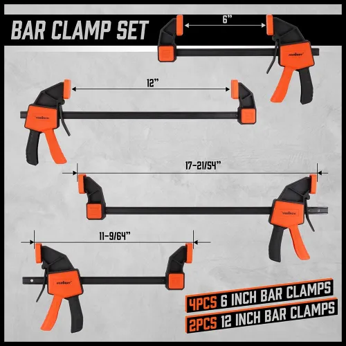 Miniatura 2 de HORUSDY Paquete de 8 abrazaderas de barra para carpintería, abrazaderas de barra de 12" y 6", juegos de abrazaderas para carpintería, abrazaderas