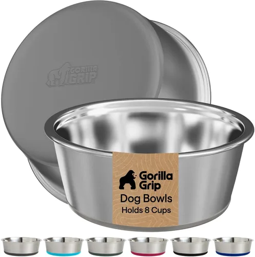 Miniatura 18 de GORILLA GRIP Tazones para perros, acero inoxidable 304 de grado alimenticio, capacidad para 2 tazas cada uno (16 onzas líquidas) para alimentos