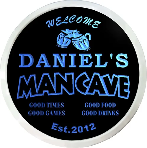 ADVPRO - Cartel de neón para nombre y fecha personalizados, bar para hombres «Daniel´s», st4-x0012-tm Azul