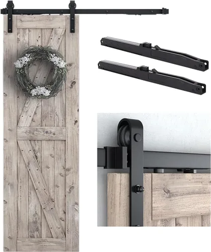 SMARTSTANDARD Kit de herraje para puerta corredera tipo granero de 5 pies con cierre suave - 5 pies a 10 pies, suave y silencioso - Puerta única -