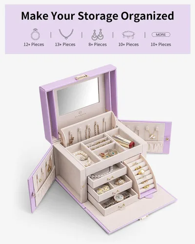Miniatura 46 de Vlando Joyero de piel sintética, organizador mediano de joyería, regalo vintage para mujer, patrón de cruz rosa