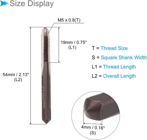 Miniatura 2 de Tapones de roscado a mano, rosca M5 x 0.8, herramienta métrica de aleación de acero, rosca inferior cónica