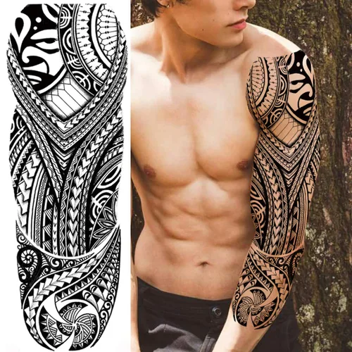 Miniatura 6 de 11 Hojas NEZAR Tatuajes Temporales de Manga Maorí Para Hombres Adultos Tiki Tortuga Manta Impermeables Tatuajes Falsos de Manga Para Mujeres Dragón