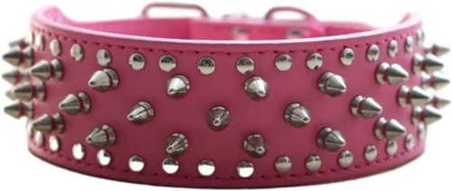 Collar de cuero para perro, collar de perro con pinchos y tachuelas para perros medianos y grandes Pit Bull Mastiff Bully Boxer (S, rosa intenso)