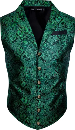 Miniatura 2 de Barry.Wang Conjunto de chaleco victoriano de seda para hombre, cuello a medida, chaleco gótico steampunk, formalocio, Oro