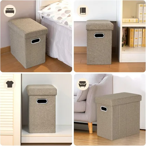 Miniatura 8 de COSYLAND Otomana con almacenamiento plegable de tela, reposapiés otomano para habitación, muebles plegables pequeños y altos con asas de tapa, 16.5