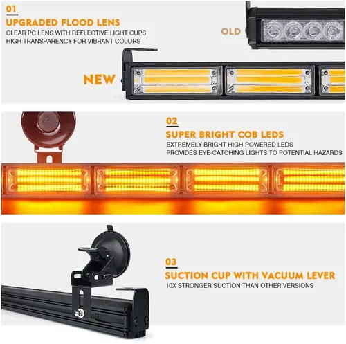Miniatura 4 de Xprite Barra de luz estroboscópica COB LED de 27 pulgadas para asesor de tráfico de emergencia, 21 patrones intermitentes, barras de luz