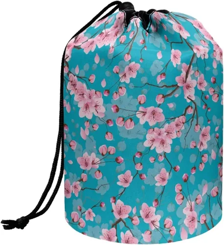 Miniatura 10 de Poceacles Bolsa de maquillaje con cordón, estuche portátil para cosméticos, bolsa de aseo de viaje, organizador de barril, bolsa de almacenamiento