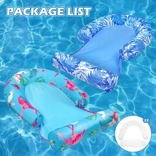 Miniatura 8 de Paquete de 2 flotadores de piscina para adultos, tumbona flotante de piscina con reposabrazaderas, silla flotante para adultos para piscina, playa