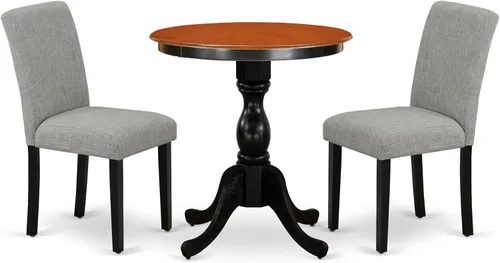 East West Furniture ESAB3-BCH-06 - Juego de mesa de cocina de 3 piezas contiene una mesa de comedor redonda con pedestal y 2 sillas de comedor