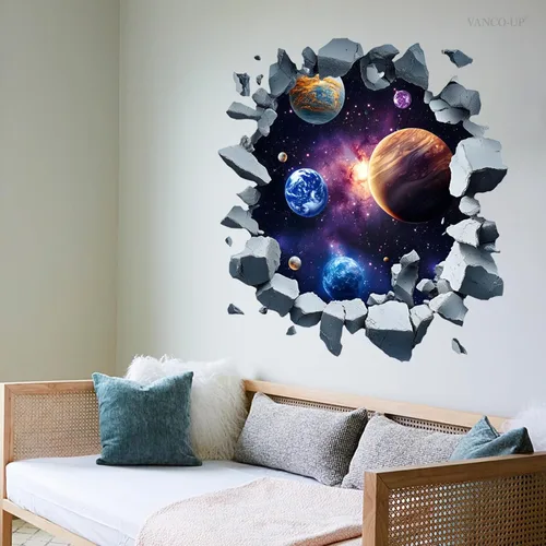 Miniatura 4 de 2 hojas de calcomanías de pared espaciales removibles 3D para despegar y pegar, calcomanías de pared y murales de vinilo galaxia espacio exterior