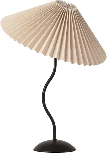 KUNJOULAM Pequeña Lámpara de Mesa Plisada, Lámpara de Mesita de Noche con Pantalla Beige y Base Negra, Lámpara Mini Moderna para Decoración de Negro