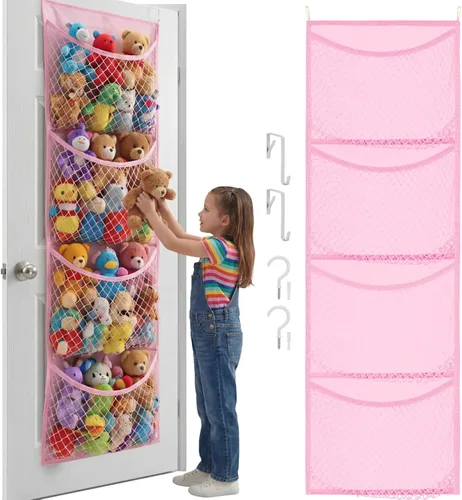 Miniatura 8 de Almacenamiento de animales de peluche sobre la puerta, organizador de juguetes de algodón para almacenamiento de juguetes de peluche, suministros