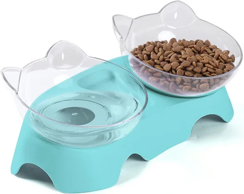 MILIFUN Cuencos para gatos, cuencos elevados inclinados, antivómitos para cachorros y conejos, cuenco ortopédico para interiores (azul)