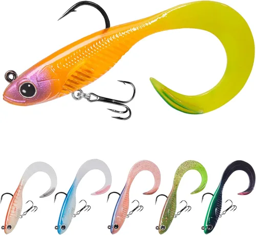 Miniatura 17 de TRUSCEND Duramax Pre-Rigged Fishing Lures with BKK Jig Hooks, 10X Tear-Resistant TPE Soft Swimbaits for Bass Striper Trout Crappie Walleye Grouper
