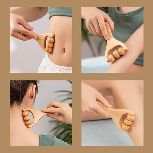 Miniatura 5 de OULIGET Relájese rodillo de bola de masaje, masajeador de cuerpo total de madera multifuncional de mano, herramienta de masajeador de rodillo