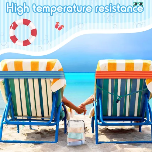 Miniatura 7 de Tessco Paquete de 12 toallas para sillas de playa, sillas de piscina y cruceros, elásticos, resistentes al viento, clips para toallas de playa