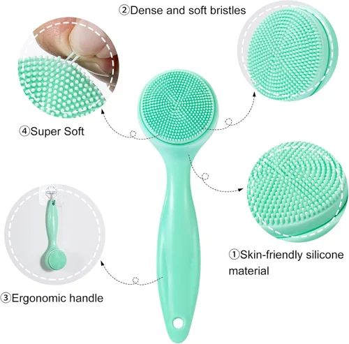 Miniatura 3 de Paquete de 2 cepillos exfoliantes de silicona para la cara, cepillo manual de limpieza facial manual, limpiador de puntos negros, cerdas suaves