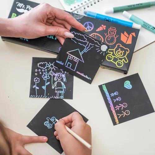 Miniatura 7 de Mr. Pen - Arte para rascar para niños con lápiz capacitivo de madera, 125 piezas, papel para rascar arco iris, papel de arte para rascar