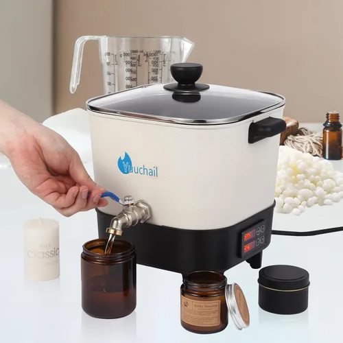 Miniatura 6 de Yuuchail Derretidor de cera para hacer velas, olla grande de cera de 7 cuartos con pantalla digital y parte inferior inclinada antiadherente, fácil