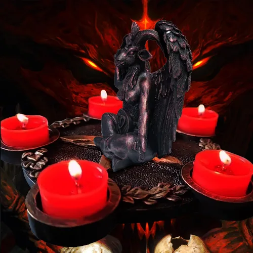 Miniatura 5 de SKTY Estatua de Baphomet de 7 pulgadas de alto, Satán Lucifer Cthulhu Mendes, escultura de cabra sabática, decoración religiosa