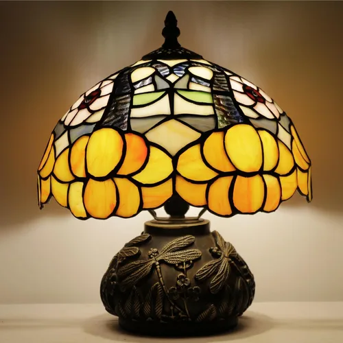 Miniatura 7 de Lámpara de mesa pequeña Tiffany estilo flores naranjas lámpara de escritorio de 10 x 11.5 pulgadas con forma de hongo para oficina, hogar, sala