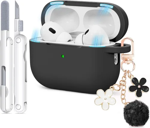 Miniatura 24 de Funda para AirPods Pro 2 con bonito llavero y bolígrafo de limpieza, funda de silicona suave para AirPods Pro de 2ª/1ª generación para mujeres