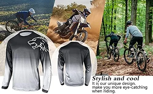 Miniatura 4 de Camisetas de ciclismo de montaña para hombre, manga larga, MTB Off-Road Motocross Jersey de secado rápido y absorbe la humedad
