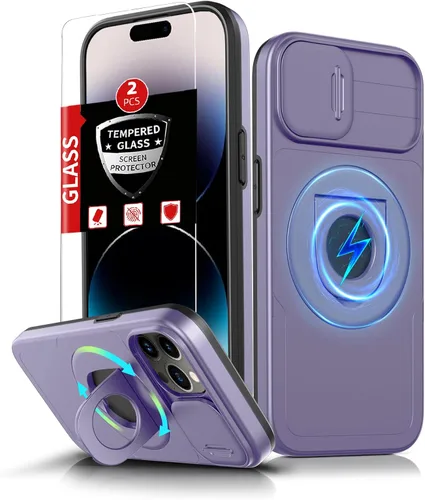 Miniatura 23 de Funda magnética para iPhone 11 Pro compatible con carga inalámbrica MagSafe, con 2 protectores de pantalla, anillo kickstand de 360° integrado +