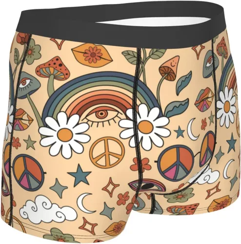 Miniatura 3 de Calzoncillos tipo bóxer con símbolo de paz, diseño de hongos arcoíris, hippie, para hombre, transpirables, cómodos