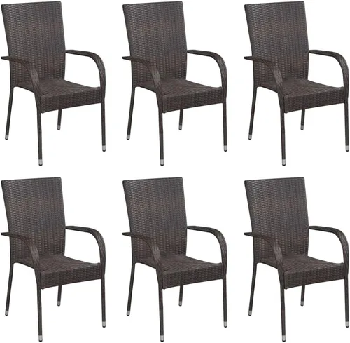 Miniatura 7 de 2 sillas de comedor de ratán para patio, sillas de patio apilables para exteriores, ratán de polietileno con reposabrazos y marco de acero, juego