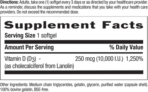 Miniatura 7 de Country Life Vitamina D3 10,000 UI – Fuente de alta potencia sin pescado – Apoyo óseo e inmunológico – Certificado sin gluten – 200 cápsulas blandas