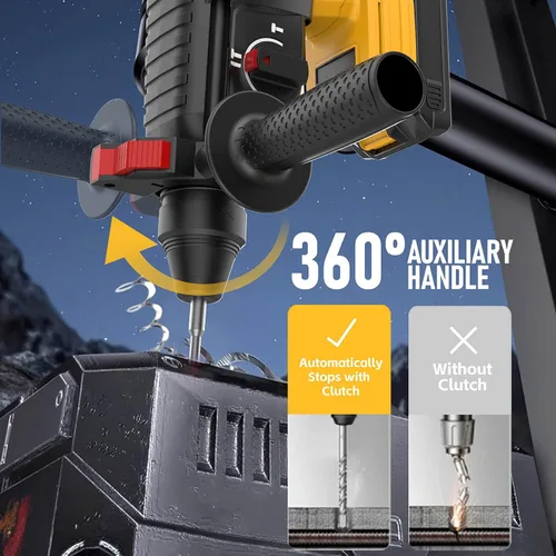 Miniatura 4 de SDS - Martillo giratorio inalámbrico compatible con batería Dewalt de 20 V, sin escobillas, taladro giratorio SDS para hormigón, mampostería