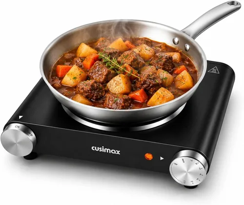 Miniatura 12 de Cusimax - Placa de cocción eléctrica de 1800 W, estufa eléctrica portátil para cocinar, hornalla doble, con control de temperatura ajustable