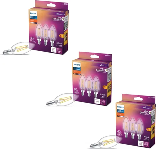 Philips LED 40W B11 9-Pack Ultra Definición Luz Blanca Suave (2700K) 300 Lúmenes (3.5W = 40W) Bombillas LED Regulables, Claras, Sin Parpadeo, Base