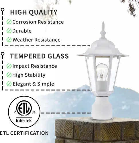 Miniatura 3 de Luces de poste para exteriores, lámpara de poste con enchufe E26, linterna exterior blanca con pantalla de vidrio transparente, iluminación exterior