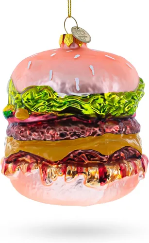 Miniatura 3 de Adorno navideño de vidrio soplado de hamburguesa con queso doble