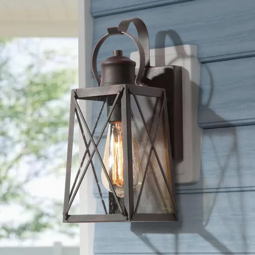 Luces de pared para exteriores, apliques de pared exterior con vidrio semillado, faroles de bronce impermeables y antioxidantes para puerta