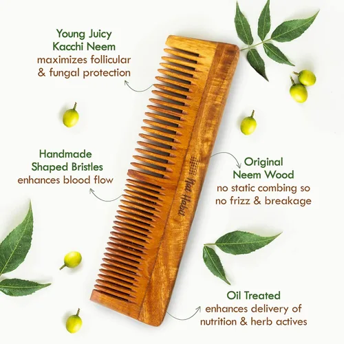 Miniatura 6 de Nat Habit - Peine de neem natural, peine de madera, crecimiento del cabello, para hombres y mujeres, tratado con aceite de neem, dientes dobles
