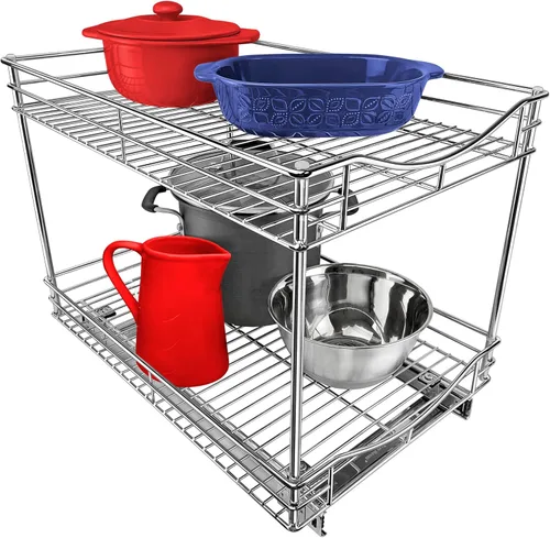 Lynk - Organizador profesional para armario de cocina con dos niveles, para sacar y guardar debajo del gabinete, sirve de organizador para despensa,