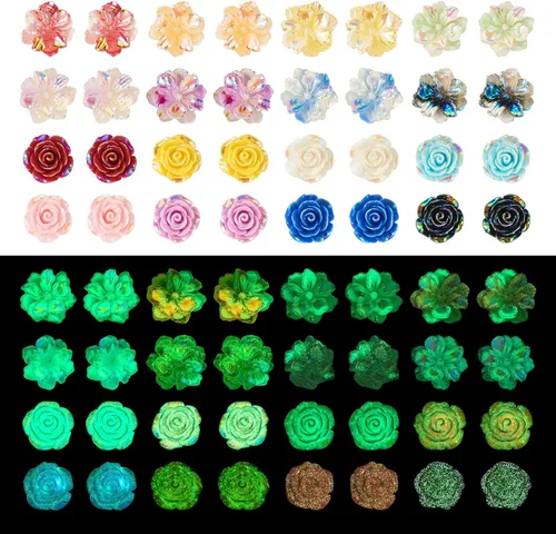 Miniatura 24 de Craftdady Cuentas de flores de resina, 72 piezas de cabujones de flores kawaii con parte trasera plana, 2 estilos, sin agujero, cuentas de rosas