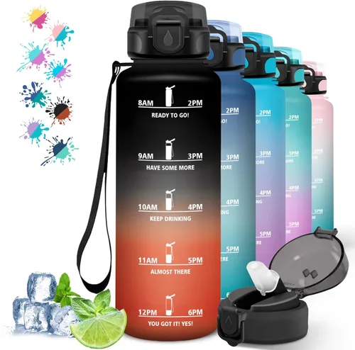 Miniatura 13 de Botella de agua – 16.9 fl oz – Botella de agua para niños, botella de sorbete a prueba de fugas, botella deportiva con marcador de tiempo, botella