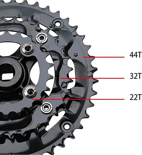 Miniatura 5 de Andeshunk - Juego de bielas de bicicleta de montaña de 27 velocidades Hueco Plato integrado para bicicleta, piñón rojo Juego de bielas negro
