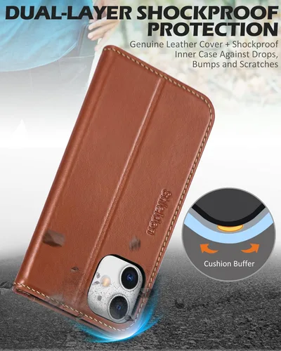 Miniatura 6 de SHIELDON Funda tipo cartera para iPhone 12 5G, de piel auténtica, con absorción de golpes, bloqueo RFID, tarjetero y soporte compatible con iPhone