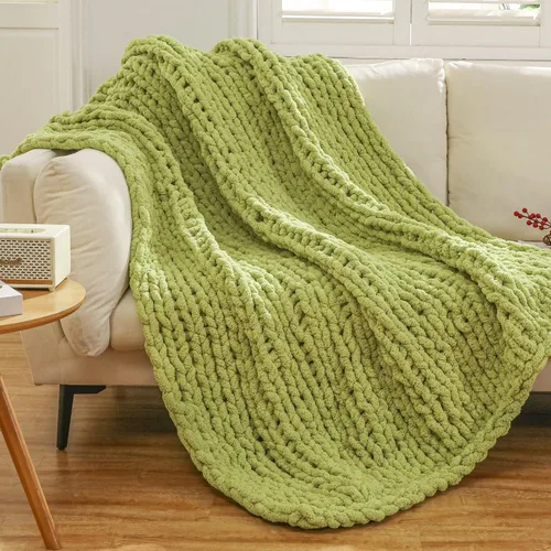 Miniatura 43 de WESHIONGOO Manta de Punto Grueso Throw 40"*40" (101.6cm*101.6cm) Mantas de Punto para Sofá Cama Manta Suave Esponjosa con Hilo Chenille Jumbo Grueso