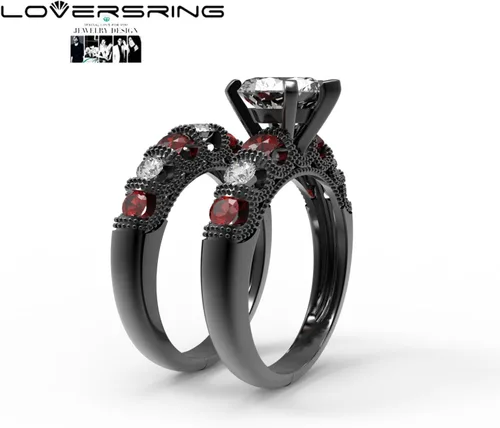 Miniatura 12 de Conjunto de dos anillos de boda para él y para ella, anillos para parejas. Anillos de compromiso para novia en acero inoxidable chapado en oro Blanco