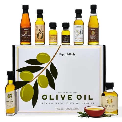 Thoughtfully Gourmet, juego de regalo de muestra de aceite de oliva, aceite de oliva extra virgen premium de España, sabores naturales que incluyen
